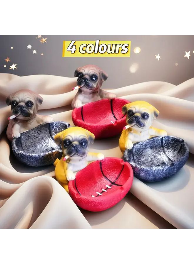 Brown Black Resin Pug Dog Ashtray with Built In Basket Unique Home Decor - Image 1