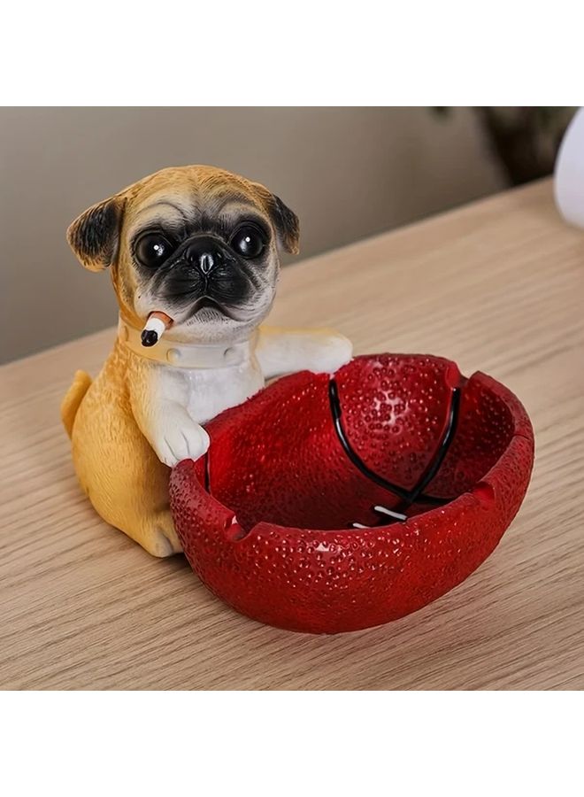 Brown Black Resin Pug Dog Ashtray with Built In Basket Unique Home Decor - Image 2