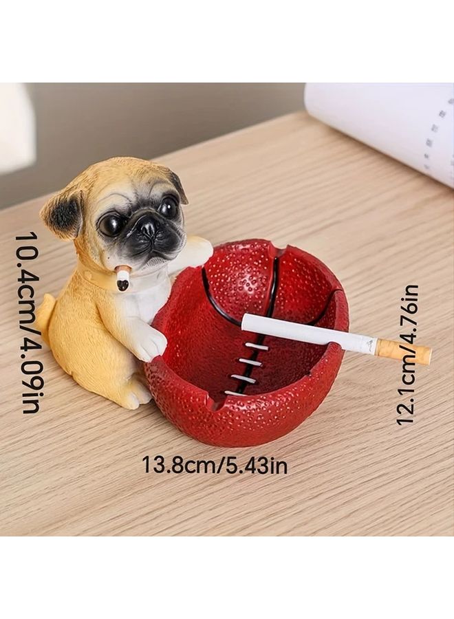 Brown Black Resin Pug Dog Ashtray with Built In Basket Unique Home Decor - Image 3