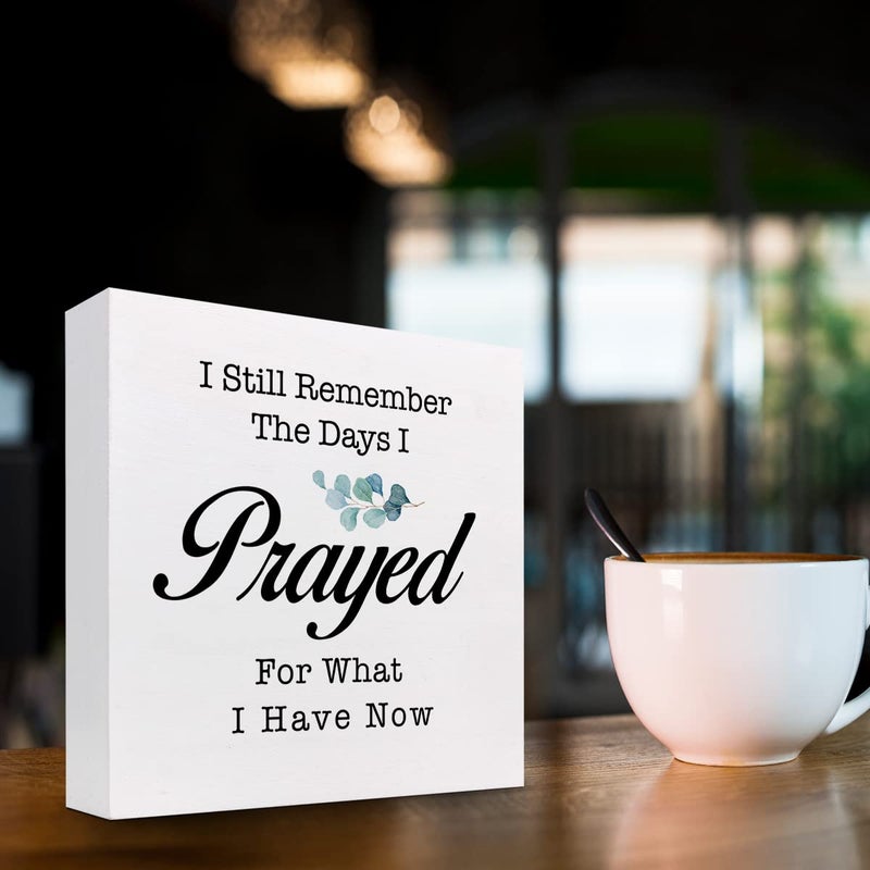 z-crange z-crange I Still Remember The Days I Prayed for What I Have Now Wood Box Sign Decor Desk Sign Prayer Religious Christian Wooden Box Block Sign for Home Office Shelf Table Decor Decorations - Image 3