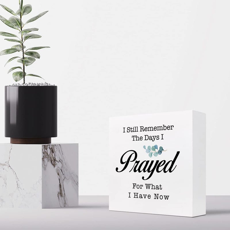 z-crange z-crange I Still Remember The Days I Prayed for What I Have Now Wood Box Sign Decor Desk Sign Prayer Religious Christian Wooden Box Block Sign for Home Office Shelf Table Decor Decorations - Image 4