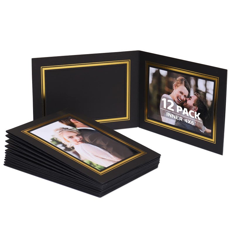 HOTUO 4x6 Photo Folders Black Cardboard Picture Frame Horizontal Paper Photo Frame Cards Pack of 12