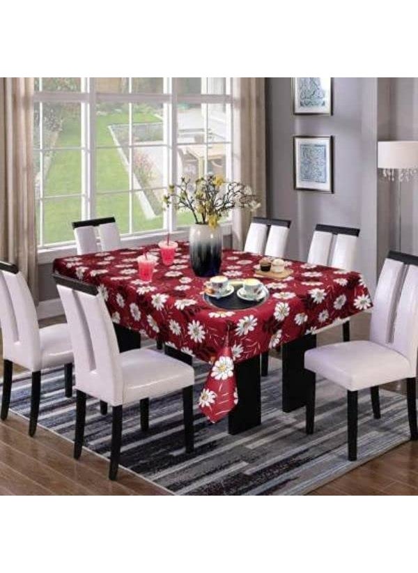 craft city CRAFT CITY Red Flower Print Center & Dining Table Cover for 2 to 6 Seater Table Cloth/Water and dust with Oil-Proof PVC Rectangular Shape (54x90 inch) 