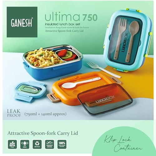 Ganesh Plastic Ultima Insulated Airtight Leak-Proof Lunch Box for Office, School, Picnic - 750ml - Color May Vary - Image 5
