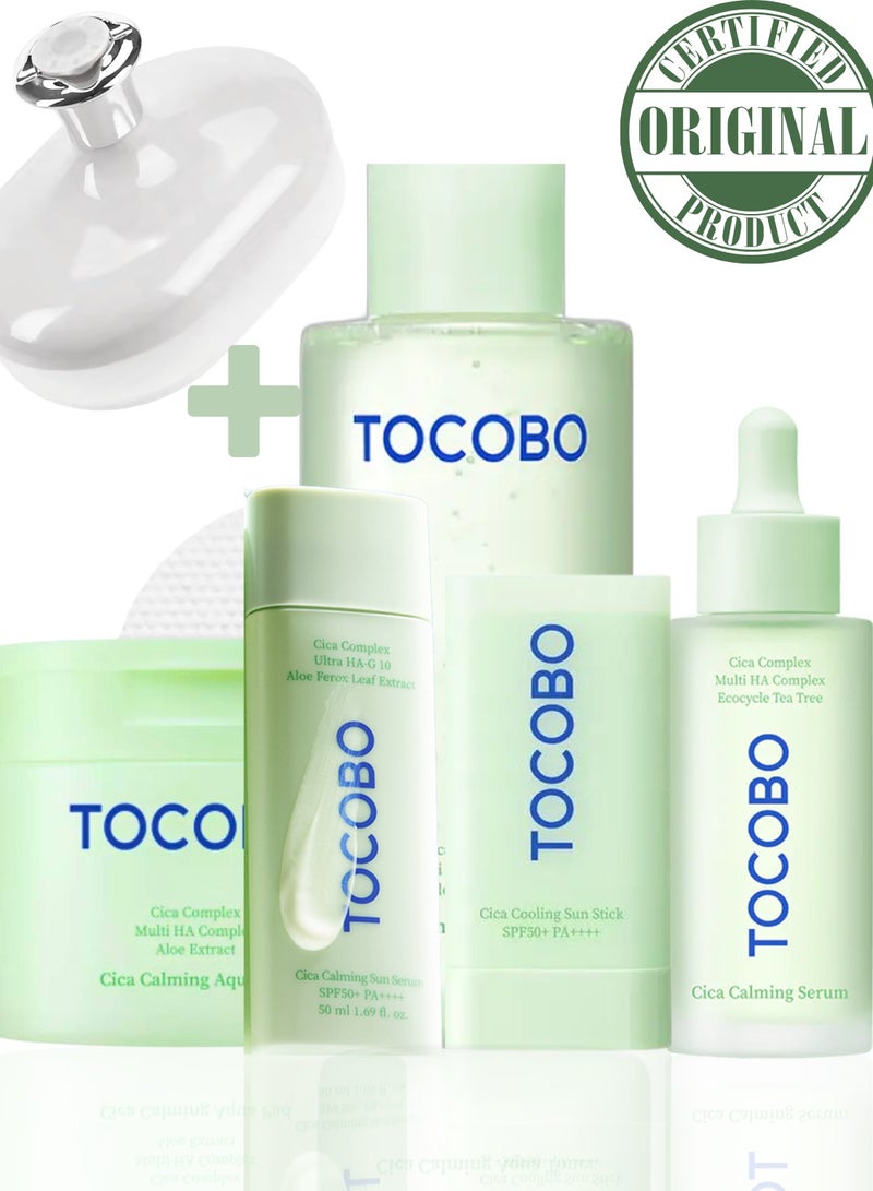 Tocobo Sensitive Skin Redness & Irritation Relief Set – Tocobo Cica Aqua Calming Toner, Toner Pads, Cica Gel Cream & Cooling Sun Stick - Image 1