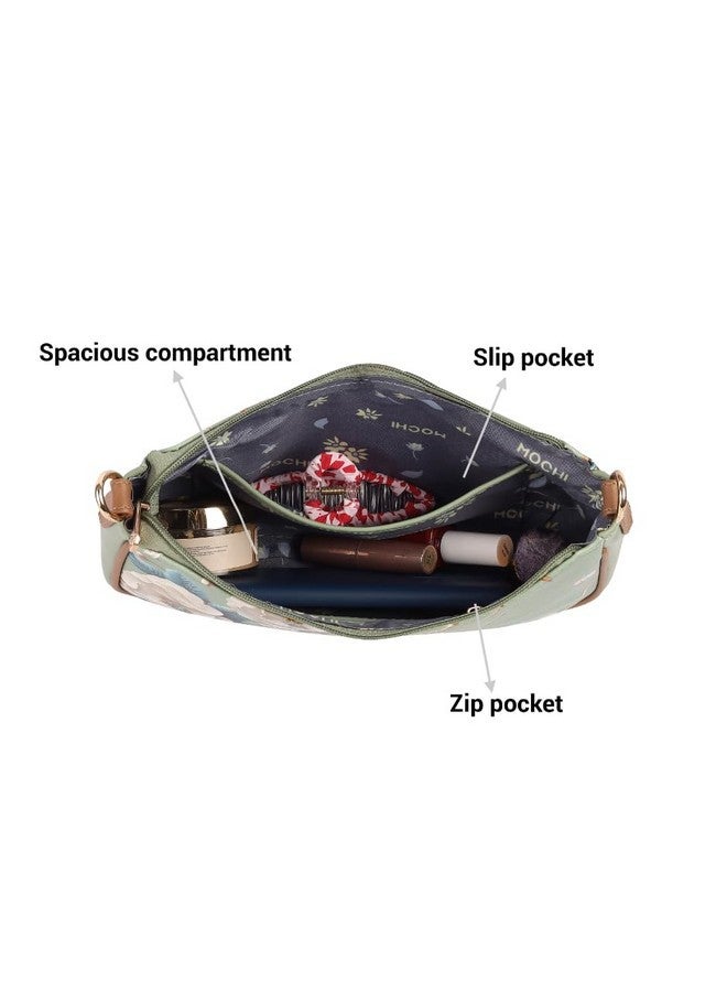Mochi Women Lightgreen Stylish Faux Leather Floral Shoulder Bag (66-320) - Image 5