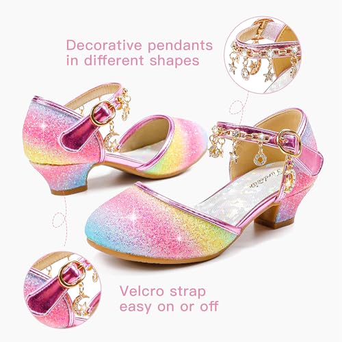 Furdeour Girls Sandals Princess Rainbow Little Kid Flower Girls Wedding High Heels Size 13(2902Rainbow 13) - Image 4