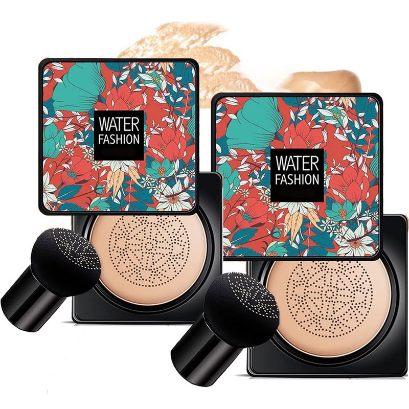 VISVIC Air Cushion CC Cream Mushroom Head Foundation Air Cushion BB Cream Concealer Moisturizing Brighten Makeup Long Lasting WaterproofNatural 2Pack 