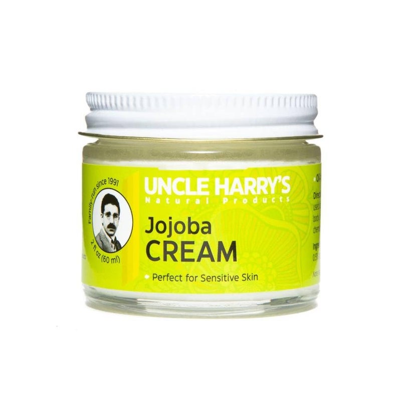Uncle Harrys Natural Products Jojoba Cream Smooth Lightweight Fragrance Free Jojoba Esters Gentle and NonComedogenic Perfect for Sensitive Skin Gluten and Hexane Free Vegan 2 Ounce Glass Jar