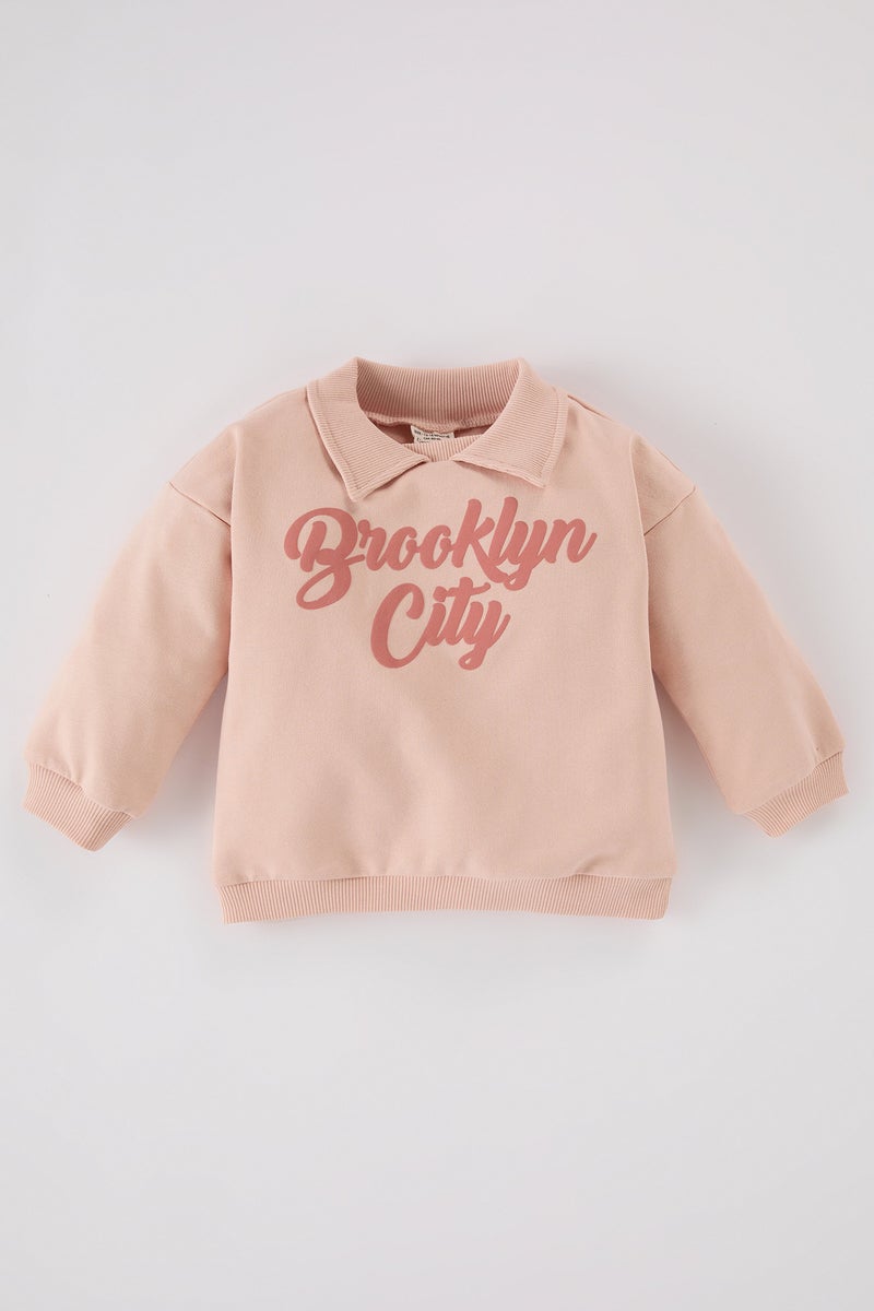 Baby Girl Shirt Collar Printed Soft Furry Inside Sweatshirt