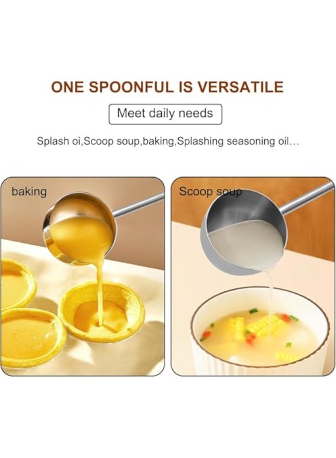 2 Pcs Multifunctional Sauce Spoons, 304 Stainless Steel Seasoning Oil Spoons with Long Handle, Sauce Scoop for Kitchen Cooking and Baking, Silvery - Image 2