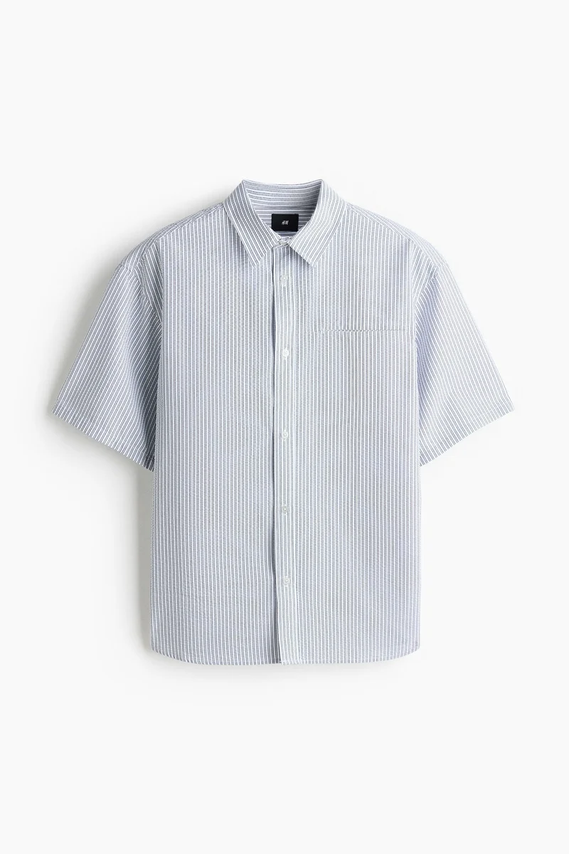 H&M  Loose Fit Short-sleeved seersucker shirt for Men | Best Price UAE
