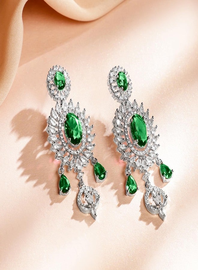Rubans Rhodium-Plated Emerald Green & White Cubic Zirconia Studded Layered Choker Jewellery Set - Image 5