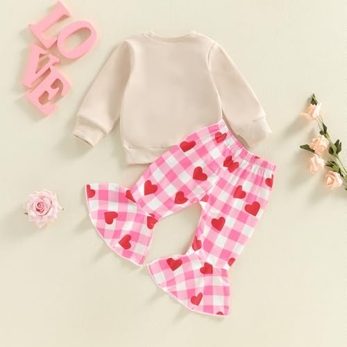 BemeyourBBs Toddler Girl Valentines Outfit Baby Girl Crewneck Sweatshirt Top Flared Pants Set 2 Piece Spring Clothes (Be Mine Apricot, 6-12 Months) - Image 5
