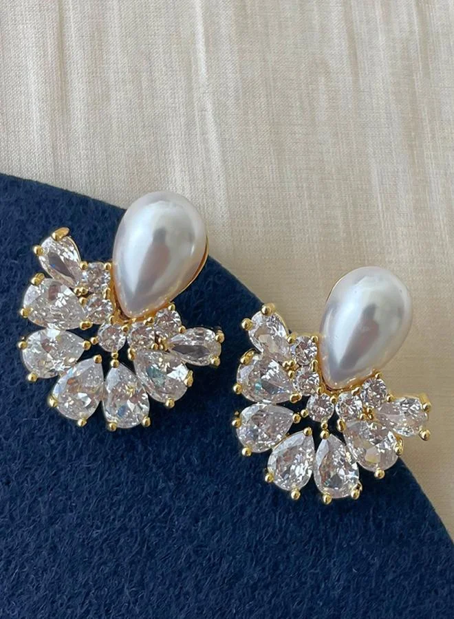 Take Two Take Two Gold Teardrop Shape Embellished Earrings