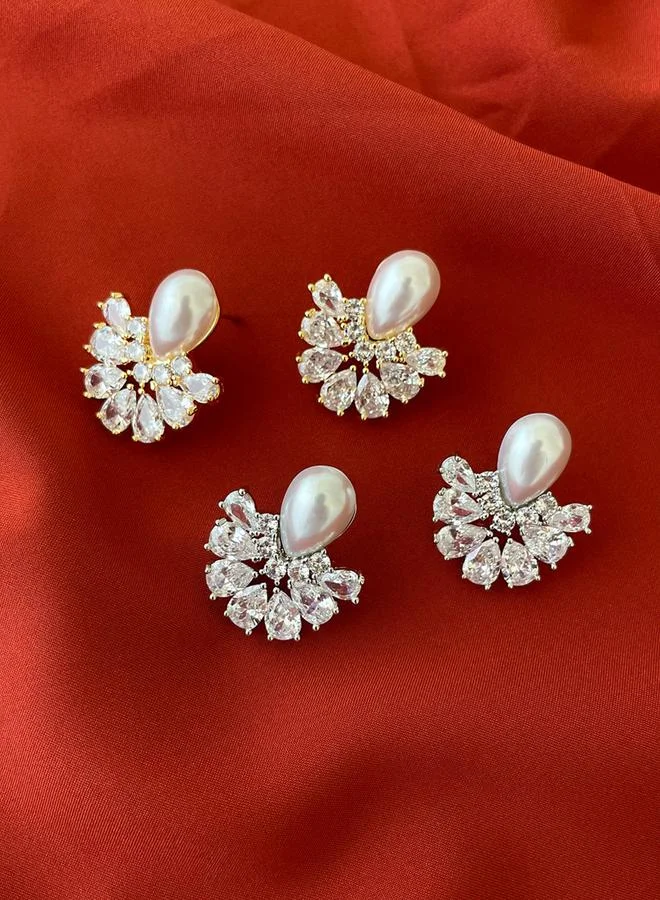 Take Two Take Two Gold Teardrop Shape Embellished Earrings