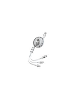 ProOne "ProOne 3-in-1 Retractable Charging Cable - Lighttning, Micro USB, Type-C - Fast Charge 2.4A, Tangle-Free, Aluminum Alloy & TPE (White, 110CM)  - Image 3
