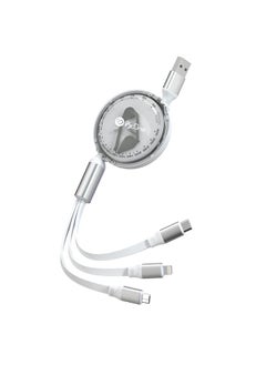 ProOne "ProOne 3-in-1 Retractable Charging Cable - Lighttning, Micro USB, Type-C - Fast Charge 2.4A, Tangle-Free, Aluminum Alloy & TPE (White, 110CM)  - Image 2