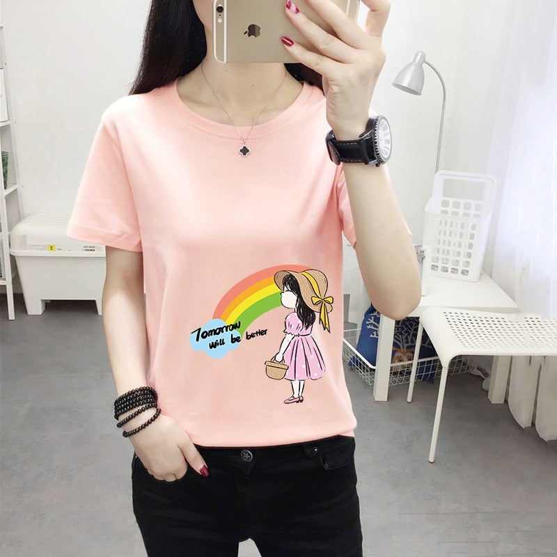 Wholesale Short-Sleeved T-Shirt for Women 2025 Summer New Korean Style Loose Large Size White Half-Sleeved T-Shirt Bottoming Shirt Top - Image 1