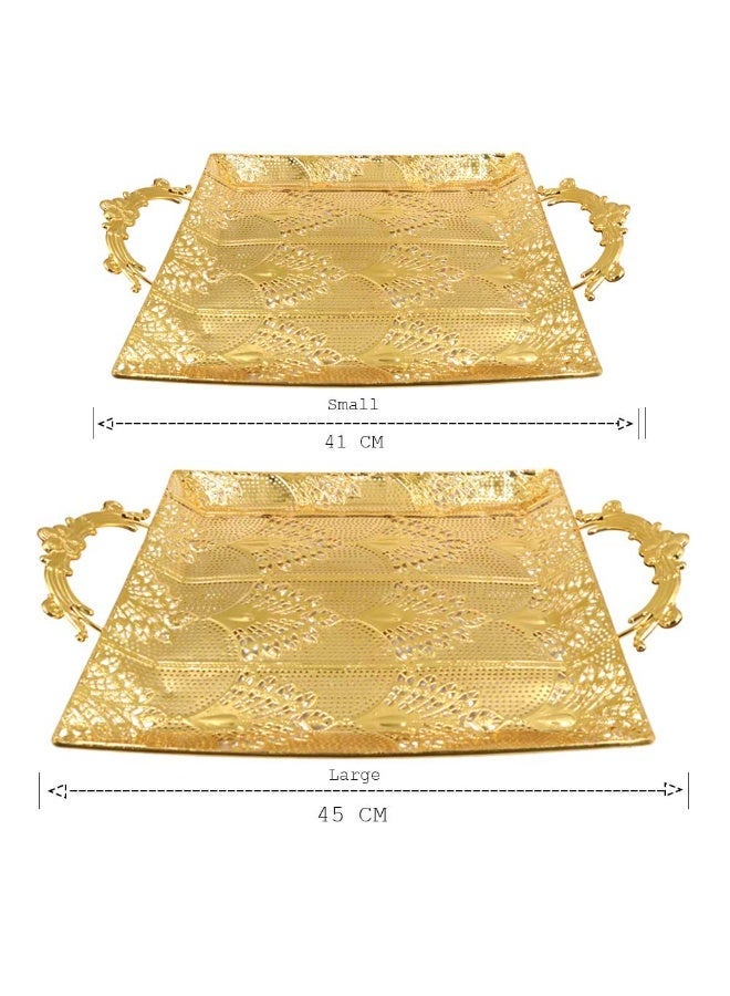 صينية تقديم معدنية فاخرة مطلية بالذهب بمقابض مزخرفة | صينية مربعة أنيقة مزخرفة للمنزل والمناسبات - Image 5
