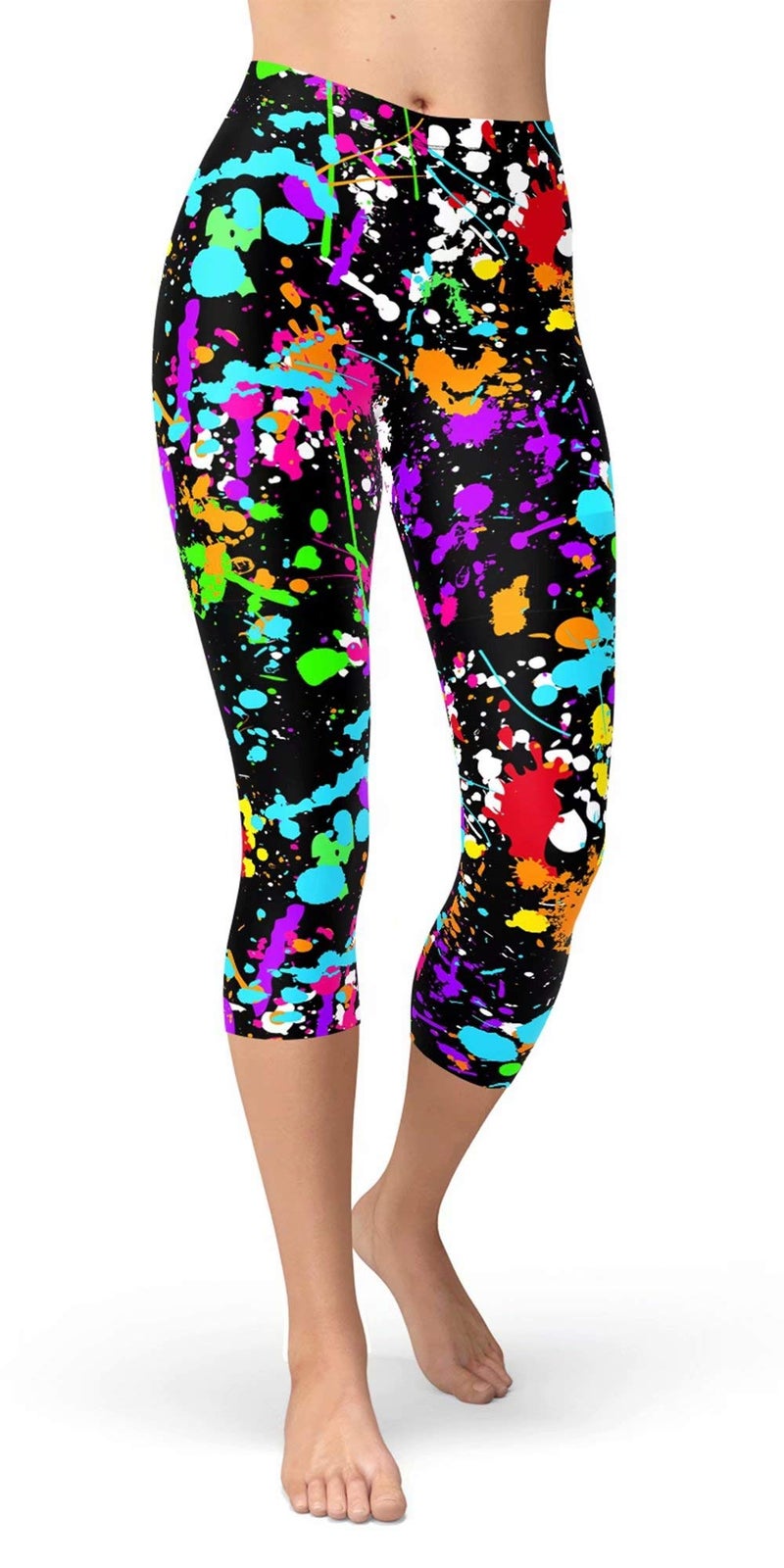 sissycos Women's Artistic Splash 80s Printed Cropped Capri Leggings Buttery Soft Tights (Plus Size, Color Splash) - Image 1