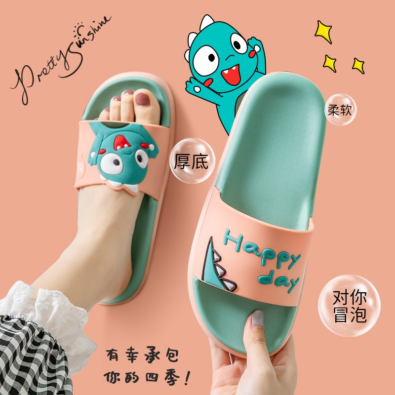2024 New Dinosaur Pattern Anti-Slip PVC Slippers - Thick Sole Hollow-Out Slides for Home Bathroom Men Women - Image 2