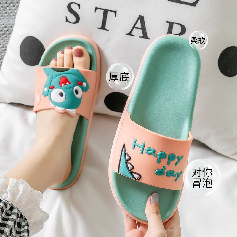 2024 New Dinosaur Pattern Anti-Slip PVC Slippers - Thick Sole Hollow-Out Slides for Home Bathroom Men Women - Image 3