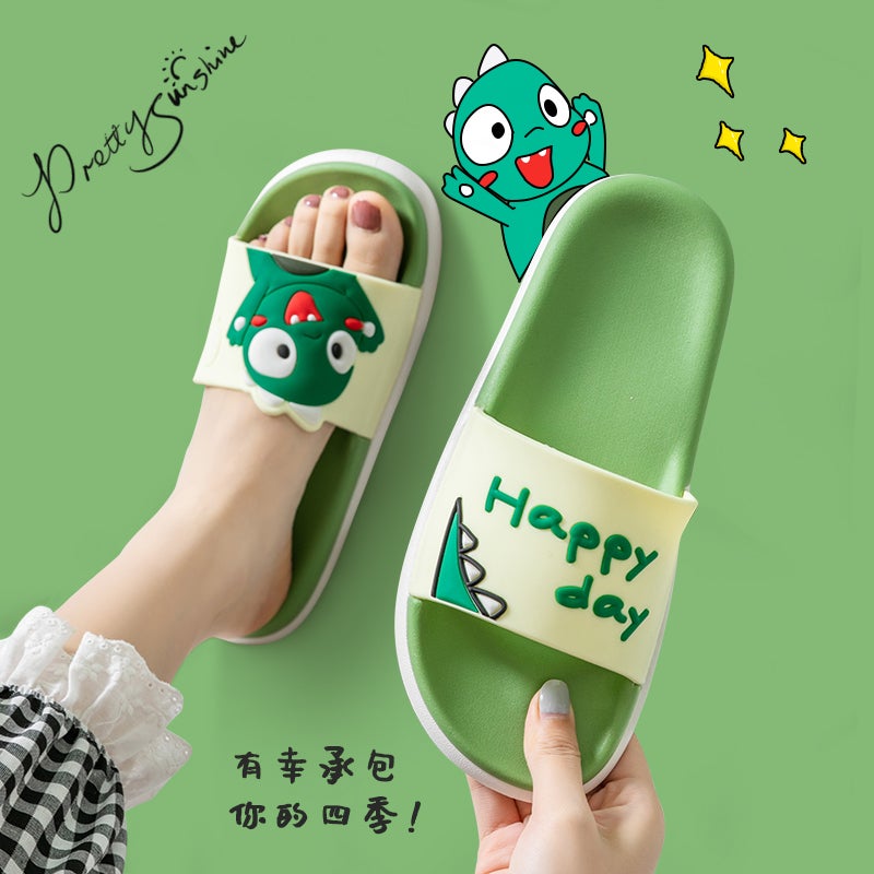 2024 New Dinosaur Pattern Anti-Slip PVC Slippers - Thick Sole Hollow-Out Slides for Home Bathroom Men Women - Image 1