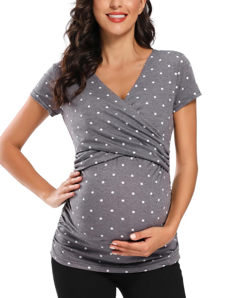 Glampunch Women's Maternity Nursing Tops Short Sleeve V Neck Breastfeeding Tee Shirts Pregnancy Tops - Image 1