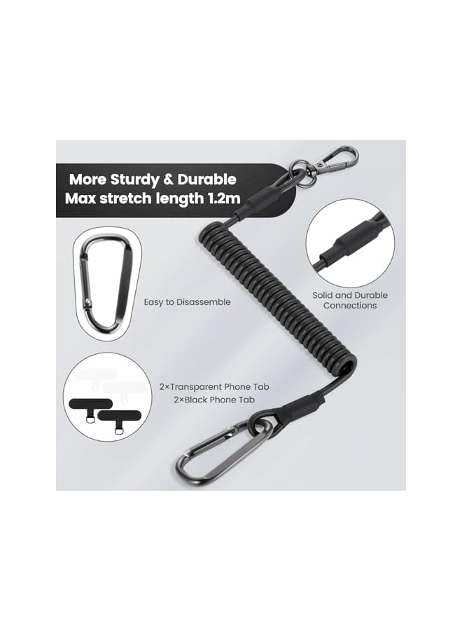 Green Tiger 2 Pcs Retractable Phone Tether Drop Stop Mobile Phone Tether for Drop and Theft Protection Universal Phone Lanyard with Carabiners for Secure for Hiking Skiing Cycling Climbing, One Size - Image 4