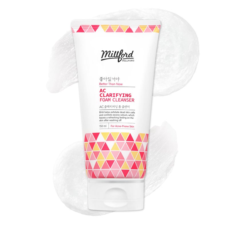 Millford AC Clarifying Foam Cleanser 150ml51 flOz Daily Facial Cleanser for Oily Skin Unscented Salicylic Cleanser BHA Korean Skincare