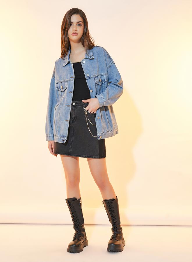 Take Two Relaxed Fit Denim Jacket with Flap Pockets - Image 2