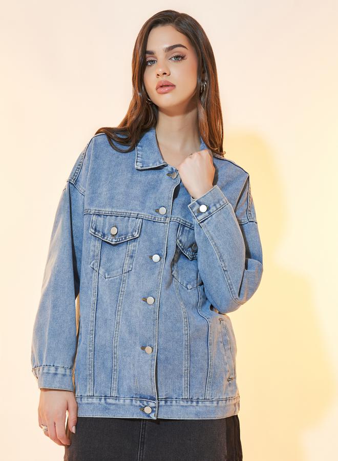 Take Two Relaxed Fit Denim Jacket with Flap Pockets - Image 1
