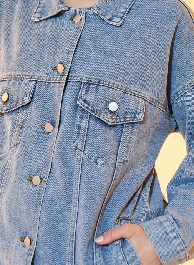 Take Two Relaxed Fit Denim Jacket with Flap Pockets - Image 3