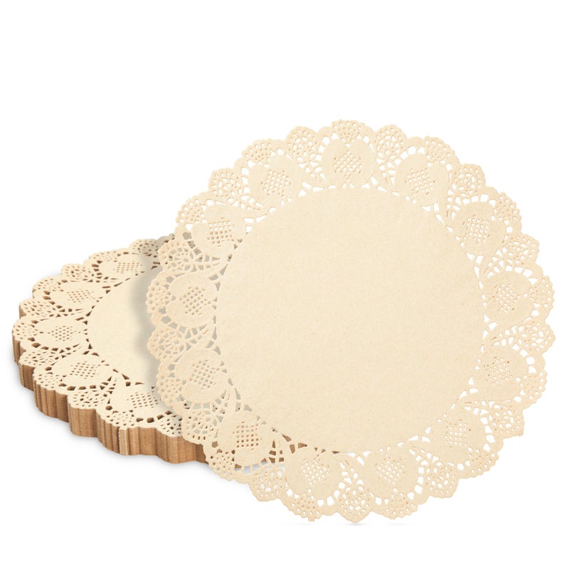 Juvale Paper Placemats - 12-Inch Round, Brown, 250 Count - Disposable Placemats & Lace Doilies - Paper Chargers for Dinner Plates - Tea Party Decorations & Wedding Table Decor - Image 1