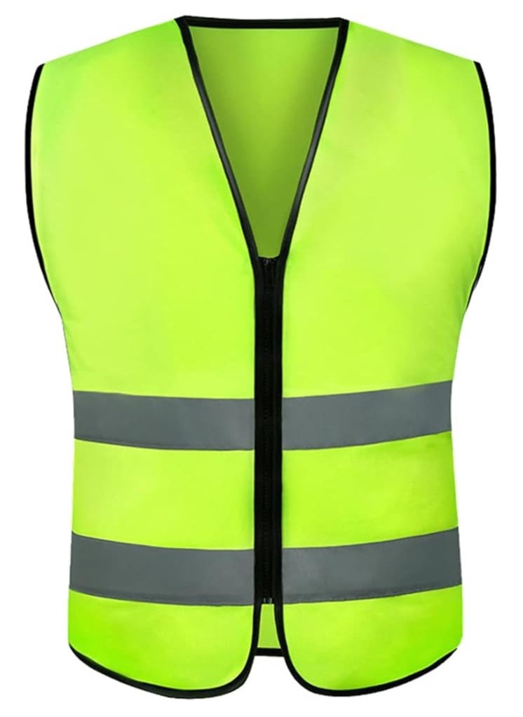 Scrolls - Reflective Safety Vest High Visibility Breathable Warning Jacket Bright Neon Color with 2 Inch Reflective Strips -Zipper Front, Size: Height 70cm x Chest 60cm (Green) Pack of 1 - Image 1