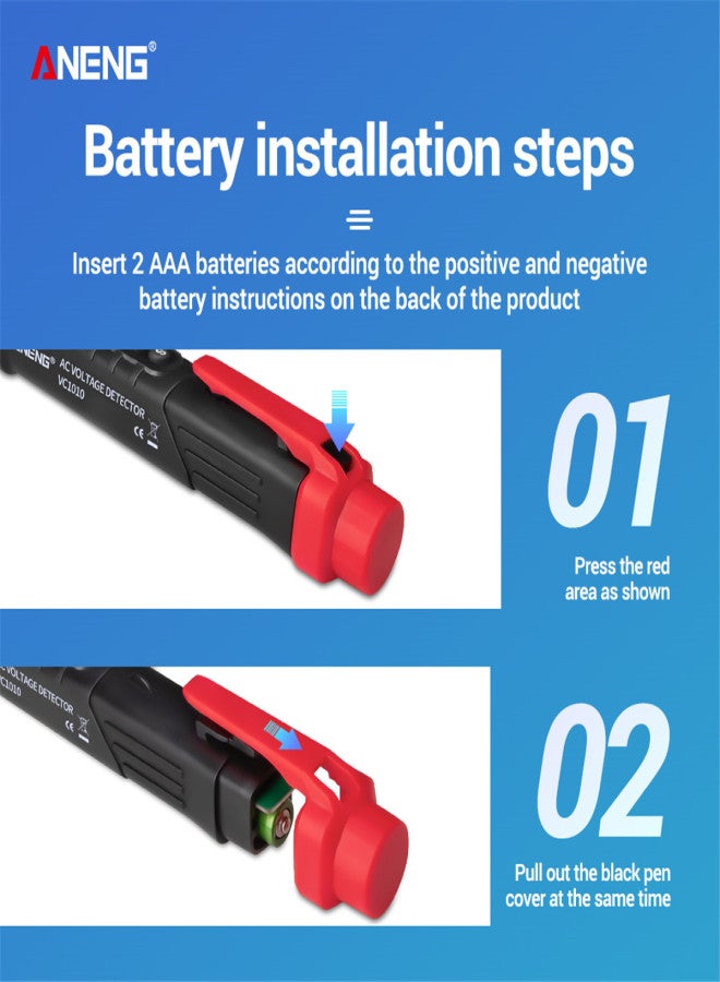 ANENG ANENG VC1010 Non-Contact AC Voltage Tester with Variable Sensitivity 12V-1000V Dual Range Electrical Tester Pen LCD Display Portable Voltage Detector with Beeps Flashes Flashlight - Image 3
