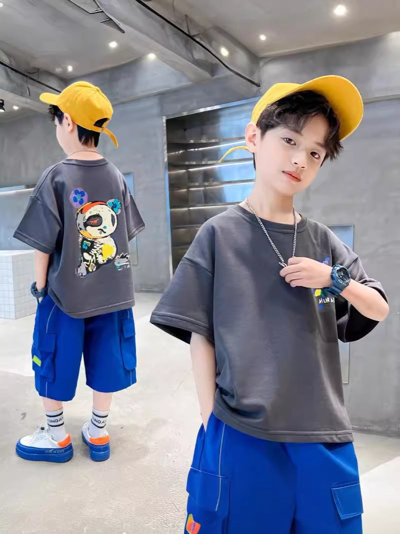 Boys' Short-sleeved T-shirt Pure Cotton Mid-large Children's Summer 2025 New Fashionable Brand Summer Boys White Half-sleeved Children's Wear - Image 3