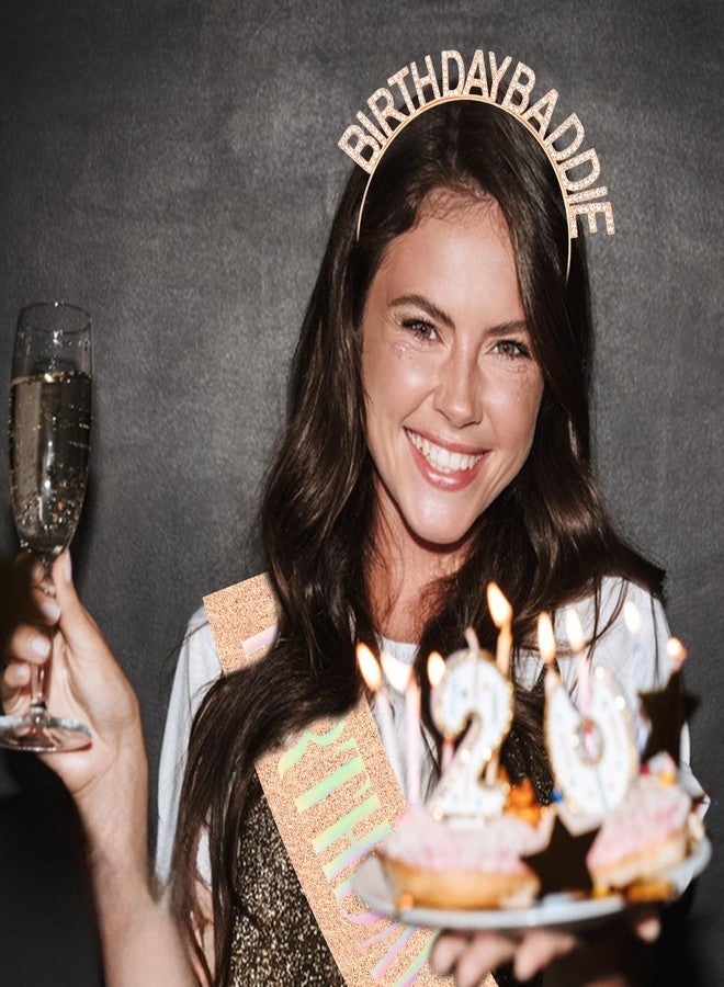 Canitor Birthday Baddie Sash Crown Set Birthday Party Favors Supplies Decorations & Accessories for Women Girl Men Adult Rhinestone Tiara Headband Soft Satin Sash - Image 3