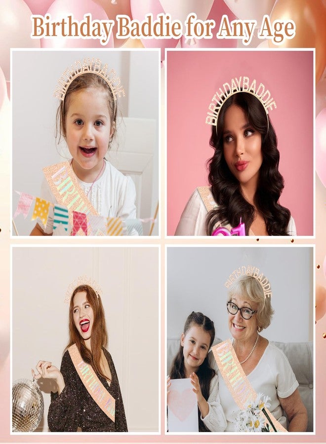 Canitor Birthday Baddie Sash Crown Set Birthday Party Favors Supplies Decorations & Accessories for Women Girl Men Adult Rhinestone Tiara Headband Soft Satin Sash - Image 5
