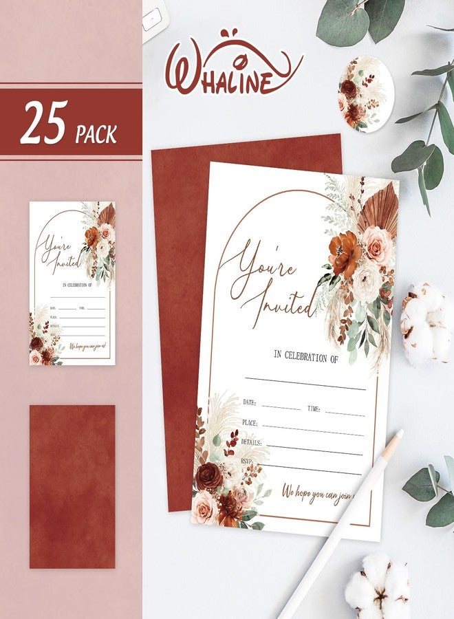 وولاين مجموعة والين المكونة من 25 مجموعة دعوات خريفية مع أظرف وملصقات، بطاقات دعوة بوهيمية مزينة بالزهور، دعوات فارغة مزينة بزهور مائية خريفية، لوازم حفلات عيد الشكر، 5 × 7 بوصة - Image 3