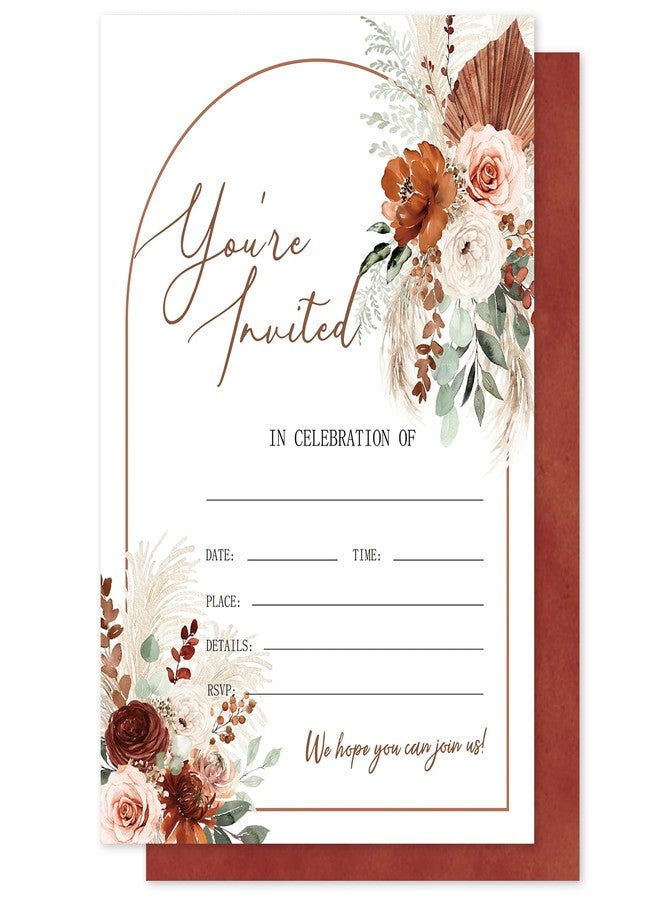 وولاين مجموعة والين المكونة من 25 مجموعة دعوات خريفية مع أظرف وملصقات، بطاقات دعوة بوهيمية مزينة بالزهور، دعوات فارغة مزينة بزهور مائية خريفية، لوازم حفلات عيد الشكر، 5 × 7 بوصة - Image 1