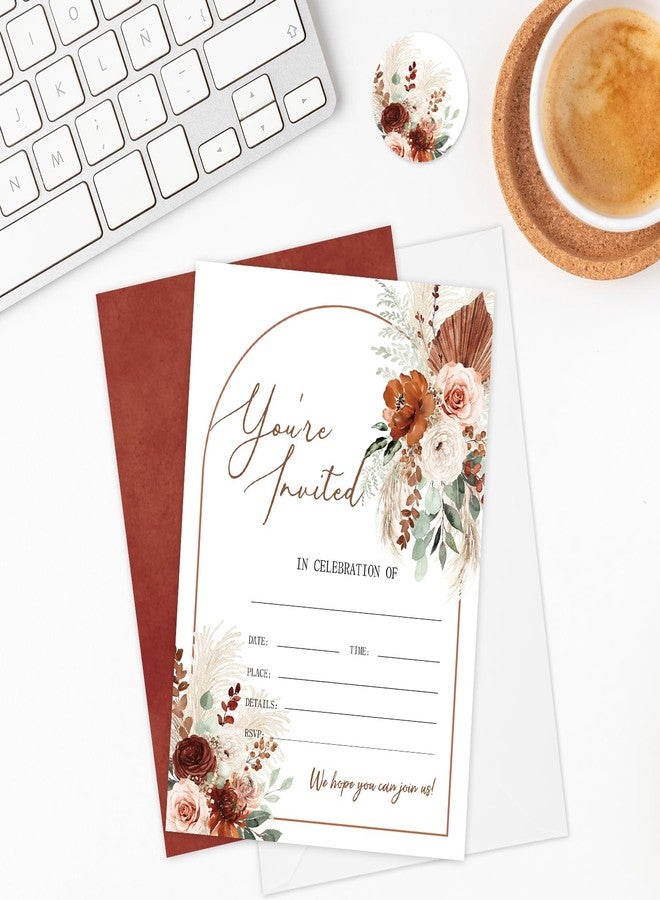 وولاين مجموعة والين المكونة من 25 مجموعة دعوات خريفية مع أظرف وملصقات، بطاقات دعوة بوهيمية مزينة بالزهور، دعوات فارغة مزينة بزهور مائية خريفية، لوازم حفلات عيد الشكر، 5 × 7 بوصة - Image 5