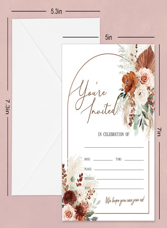 وولاين مجموعة والين المكونة من 25 مجموعة دعوات خريفية مع أظرف وملصقات، بطاقات دعوة بوهيمية مزينة بالزهور، دعوات فارغة مزينة بزهور مائية خريفية، لوازم حفلات عيد الشكر، 5 × 7 بوصة - Image 2