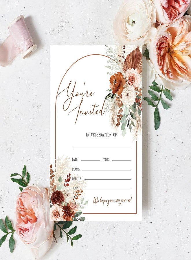 وولاين مجموعة والين المكونة من 25 مجموعة دعوات خريفية مع أظرف وملصقات، بطاقات دعوة بوهيمية مزينة بالزهور، دعوات فارغة مزينة بزهور مائية خريفية، لوازم حفلات عيد الشكر، 5 × 7 بوصة - Image 4