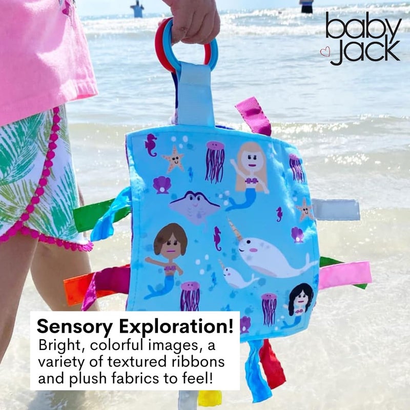 The Learning Lovey Baby Jack & Co 8x8â€ Mermaids, Narwhals, Sea Horse Under The Sea Lovey Tag Toy - Crinkle Toy for Developing 5 Senses - Soother - Learn Shapes & Colors - Travel Gift - BPA Free w/Stroller Clip - Image 4