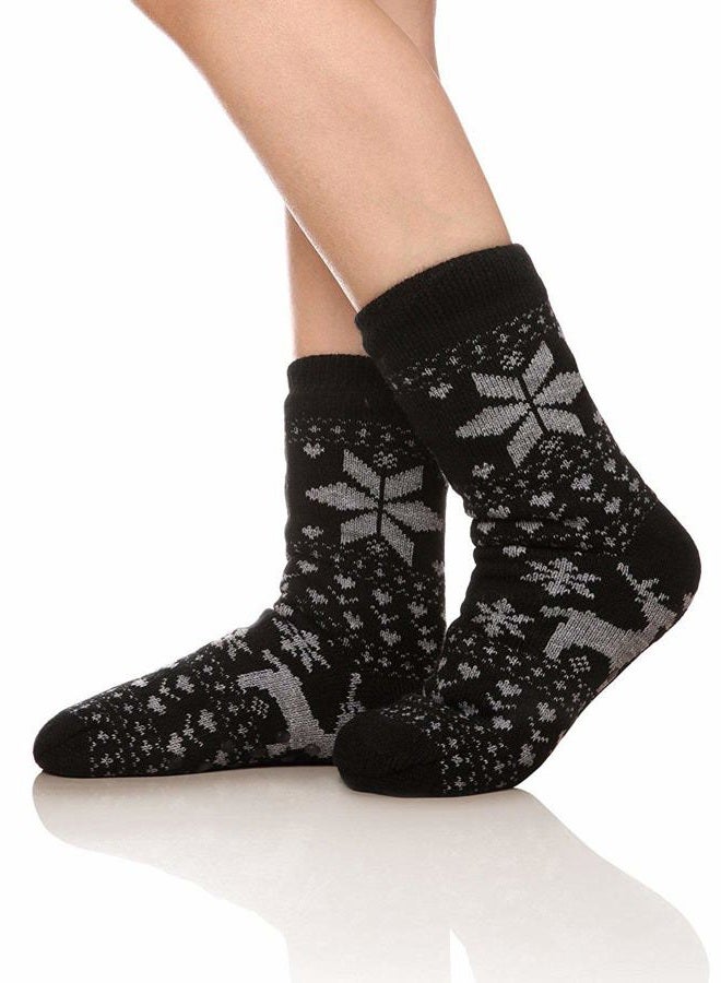 FRALOSHA Women's Slippers Fuzzy Warm Slipper Socks Women Winter floor Socks Super Soft lined with Grippers reading Socks Cozy Sleeping Reindeer Socks, Black, One size - Image 2