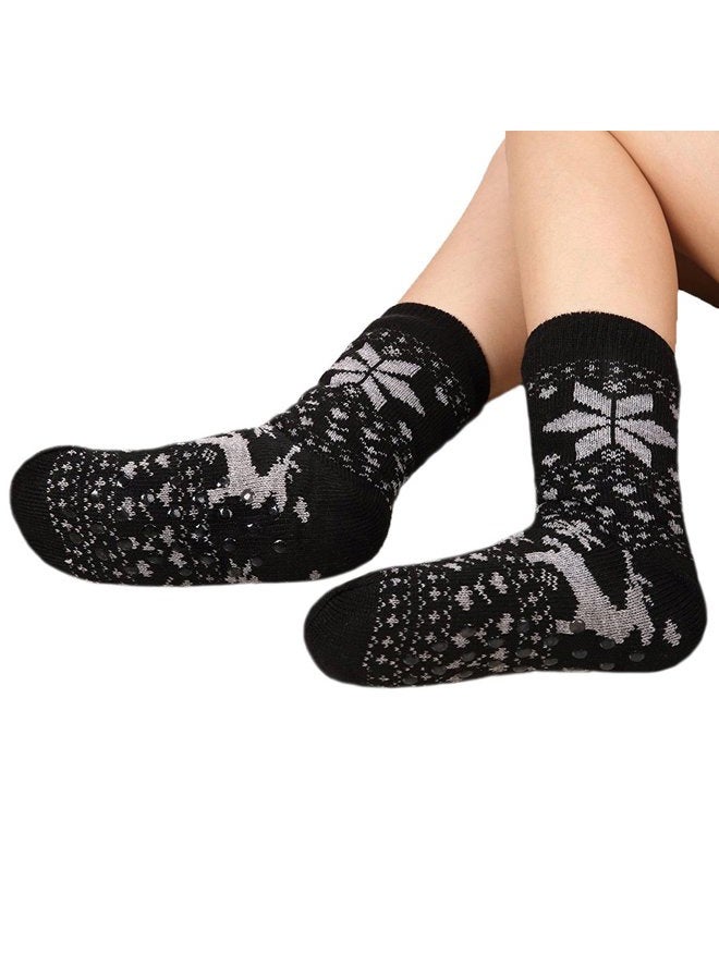 FRALOSHA Women's Slippers Fuzzy Warm Slipper Socks Women Winter floor Socks Super Soft lined with Grippers reading Socks Cozy Sleeping Reindeer Socks, Black, One size - Image 3