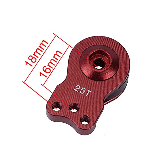 DJX Aluminum 25T Servo Saver 3 Holes Adjustable Hi-Torque Servo Horn for 1/8 1/10 Remote Control Car Boat (Red) - Image 2