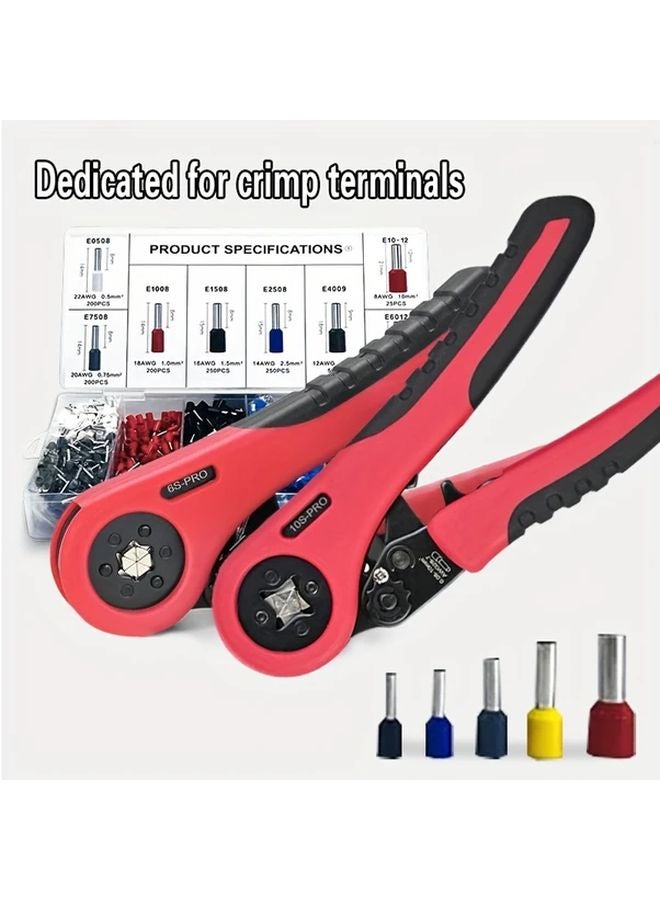 Heavy Duty Self Adjusting Ratchet Crimping Tool Set 6 6A Ergonomic Rubber Handles - Image 2